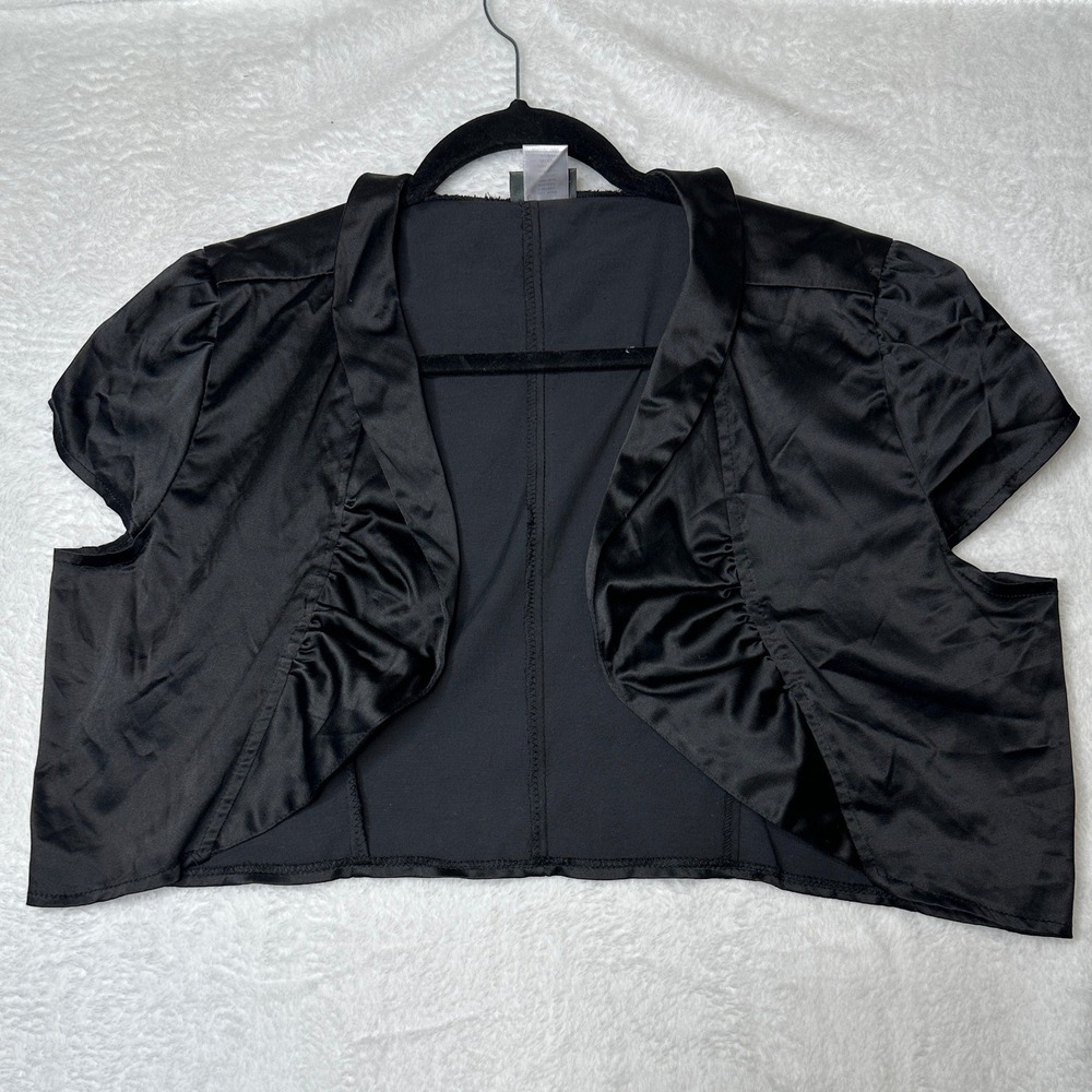 Dots Bolero Shrug Women XL Black Y2K Ruched Satin Short Sleeve